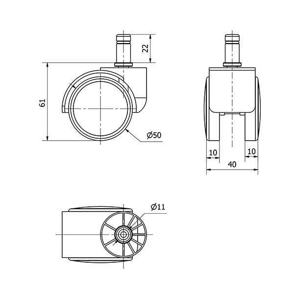ALEX*Rueda Giratoria gris - 30DKS50 - C/Anilla - 1-0497