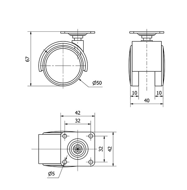 ALEX*Rueda giratoria Poliuretano Gris 42x42 -10DKPU50 - 1-0642