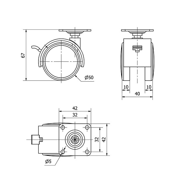 ALEX*Rueda Giratoria Poliuretano 42x42 - 10DKPUF50 - 1-0643*