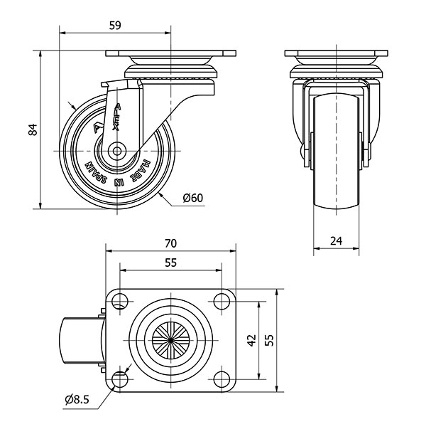 ALEX*Rueda Giratoria Polipropileno Blanco - 10ZR60-BP62 - 2-0042