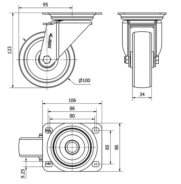 ALEX*Rueda Giratoria Poliamix Blanco - 10ZV100 - 2-0237
