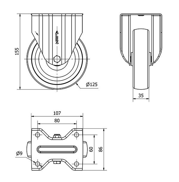 ALEX*Rueda fija Poliamix - 17ZV125 - 2-0240