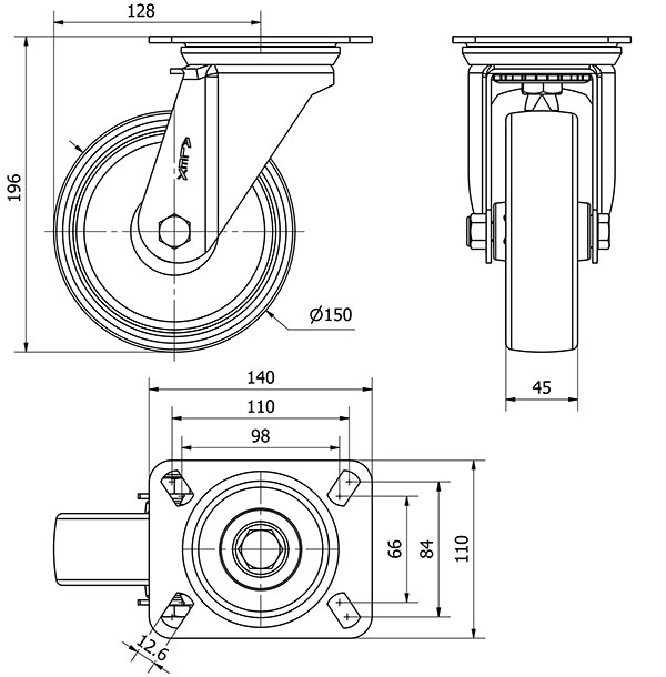 CAD-2-0241 ALEX*Rueda Giratoria Poliamix Blanco - 10ZV150 - 2-0241