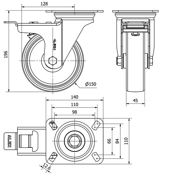 ALEX*Rueda Giratoria Poliamix Freno - 10ZVFD150-UT - 2-0949