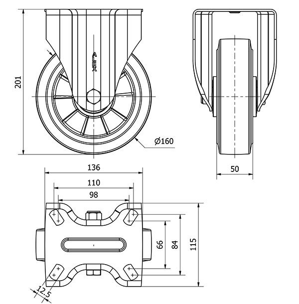ALEX*Rueda Fija Goma Elástica - 17ZV160-DEB - 2-1473