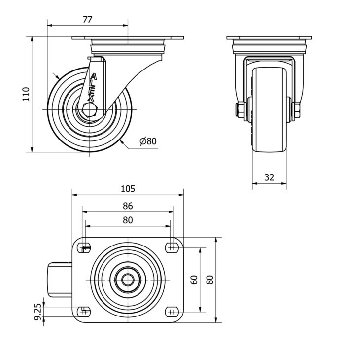 ALEX*Rueda Giratoria Poliuretano - 10ZVL80 - 2-2354