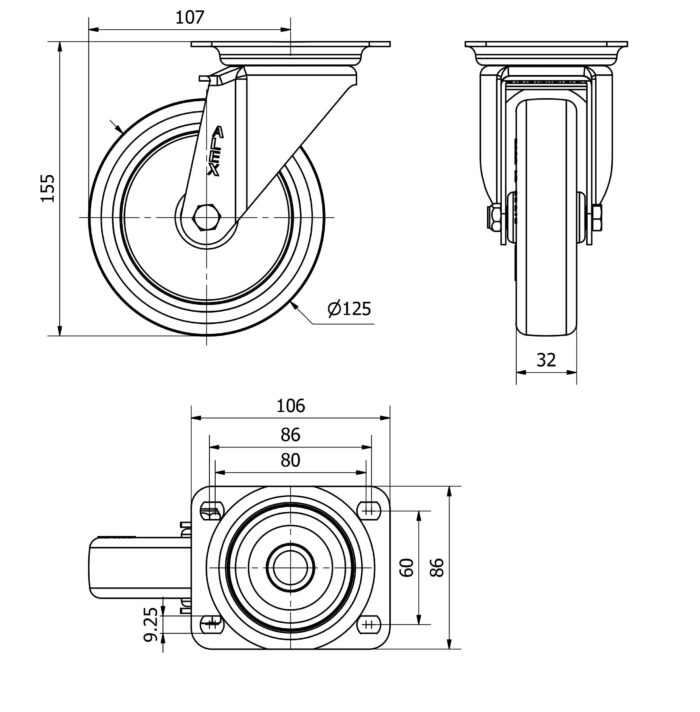 ALEX*Rueda Giratoria Poliuretano - 10ZVL125 - 2-2357