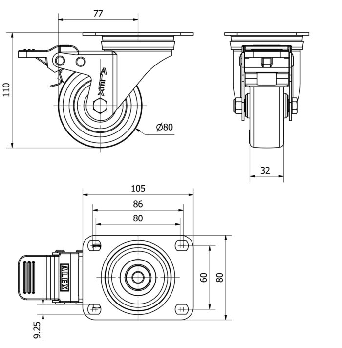 ALEX*Rueda Giratoria Poliuretano Freno - 10ZVLF180 - 2-2366