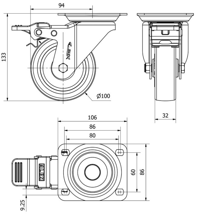 ALEX*Rueda Giratoria Poliuretano Freno - 10ZVFD100 - 2-2368