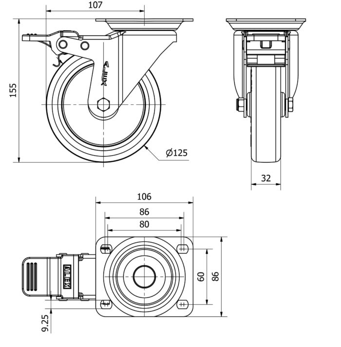 ALEX*Rueda Giratoria Poliuretano Freno - 10ZVFD125 - 2-2369