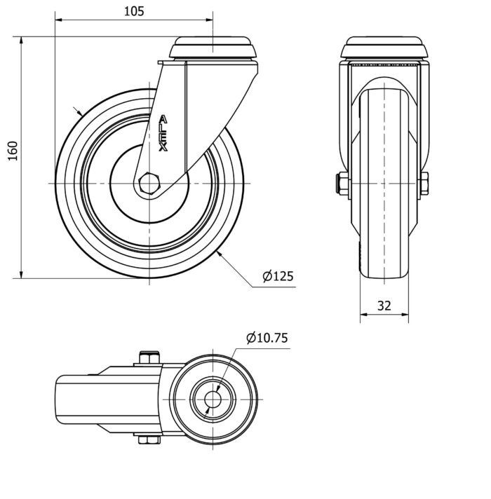 ALEX*Rueda Giratoria Poliuretano - 20BH125CP-PPI - 2-2469*