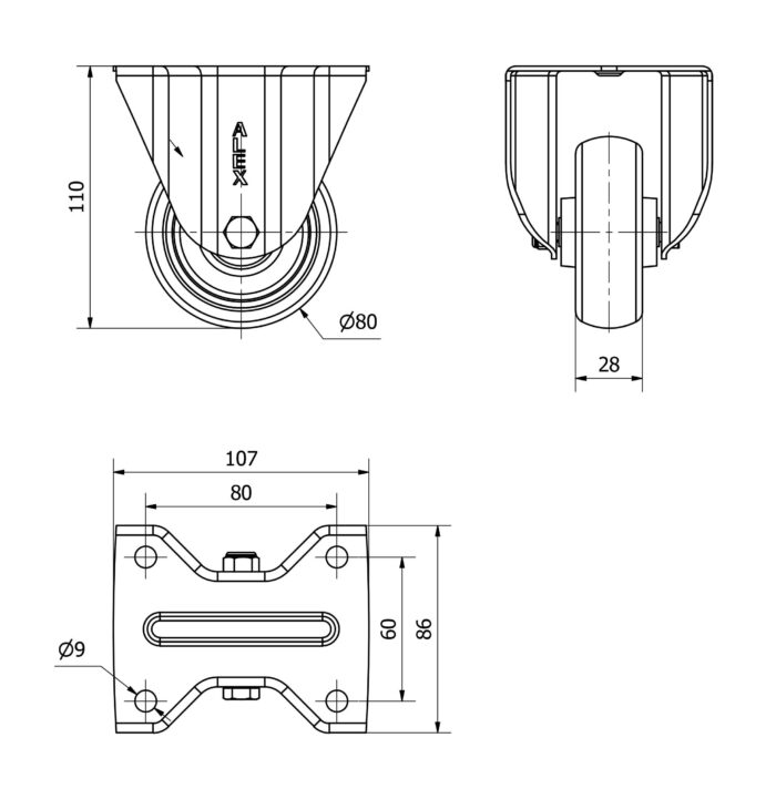 ALEX*Rueda Fija Goma Gris - 17ZV100-PGZN - 2-3224*