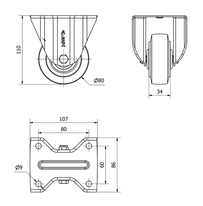 ALEX*Rueda Fija Goma Gris - 17ZVL80-PGR - 2-3752*