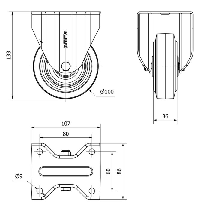 ALEX*Rueda Fija Goma Gris - 17ZV100-PGR - 2-3759*