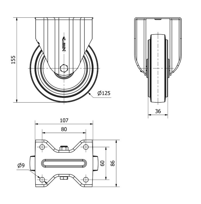 ALEX*Rueda Fija Goma Gris - 17ZV125-PGR - 2-3767*