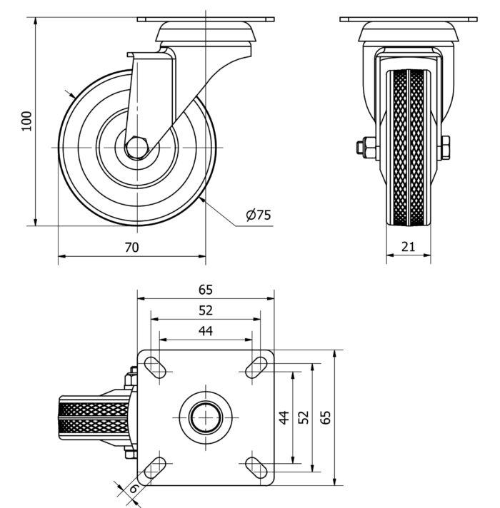 ALEX*Rueda giratoria 310-075-1 - Goma Gris - TW0079