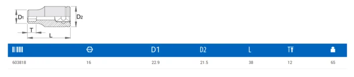 UNIOR*Vaso 1/2" 16mm. - 12p 190/1