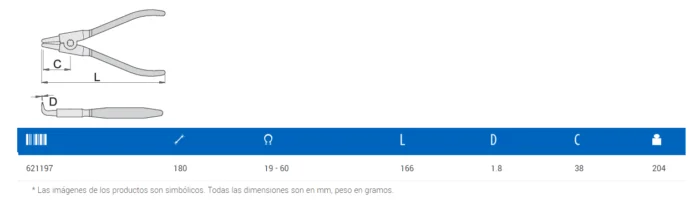 UNIOR*Alicate ext. curva 180X19-60 - 534PLUS/1DP