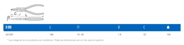 UNIOR*Alicate int. recta 180X19-60 - 536PLUS/1DP