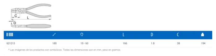 UNIOR*Alicate interior curva 180X19-60 - 538PLUS/1DP